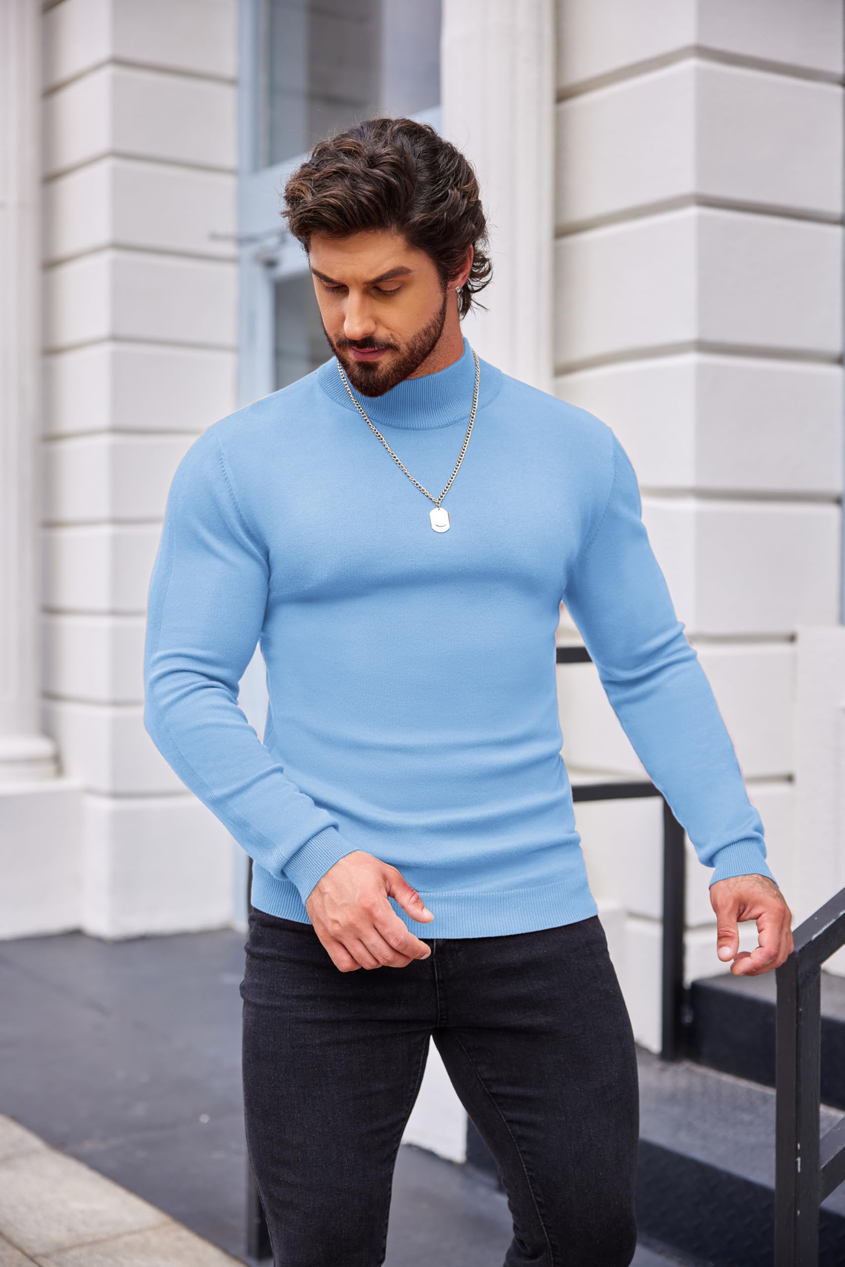 Mock Turtleneck Slim Fit Pullover Sweater Casual Basic Knitted Thermal Sweaters