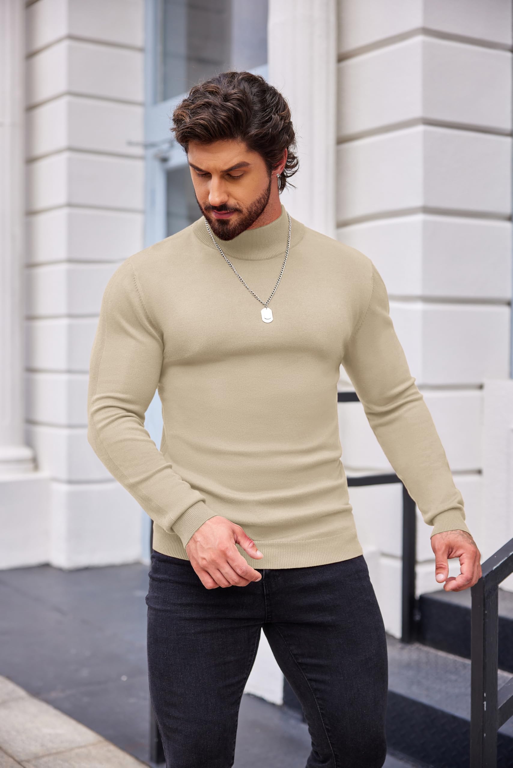 Mock Turtleneck Slim Fit Pullover Sweater Casual Basic Knitted Thermal Sweaters