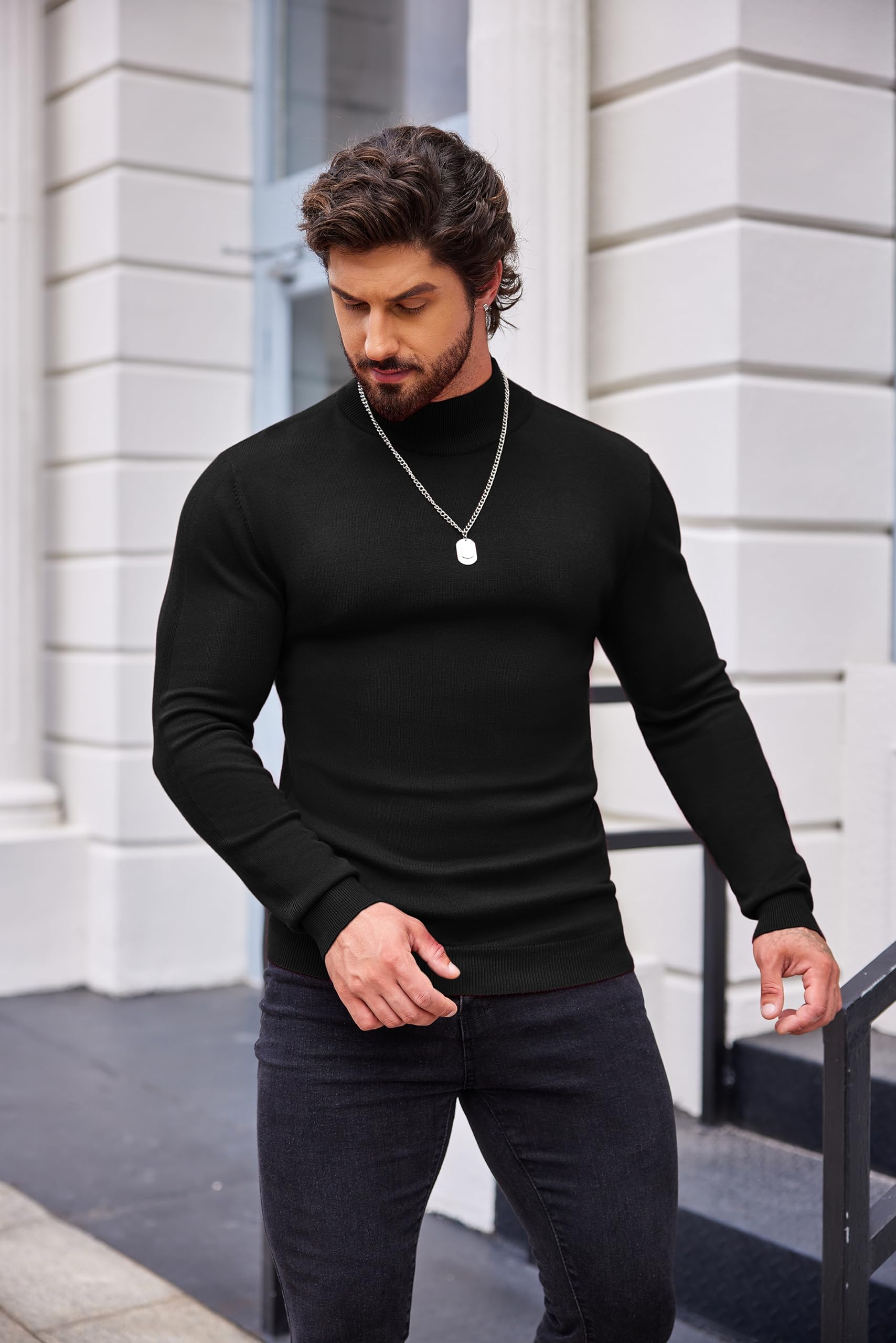 Mock Turtleneck Slim Fit Pullover Sweater Casual Basic Knitted Thermal Sweaters