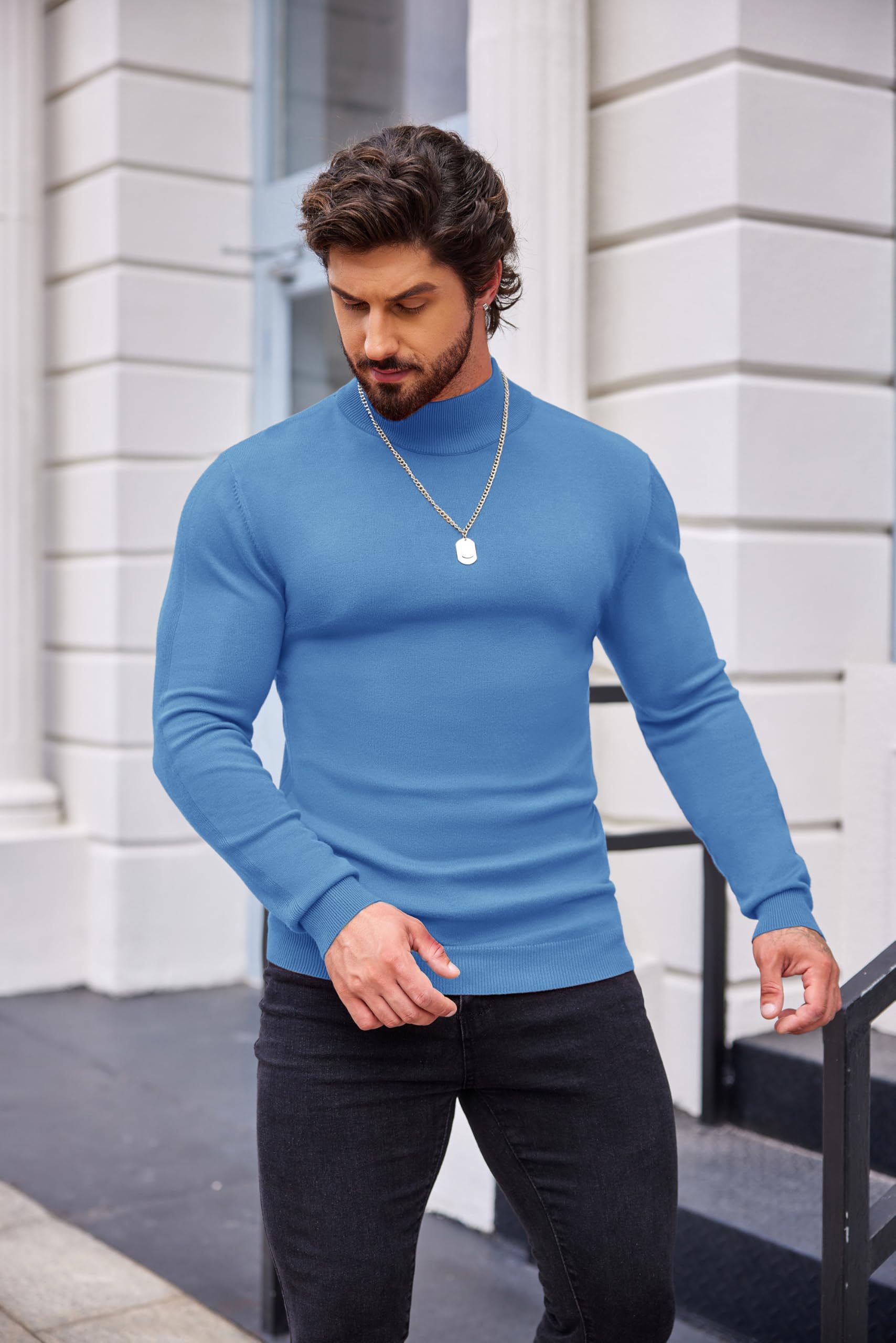 Mock Turtleneck Slim Fit Pullover Sweater Casual Basic Knitted Thermal Sweaters