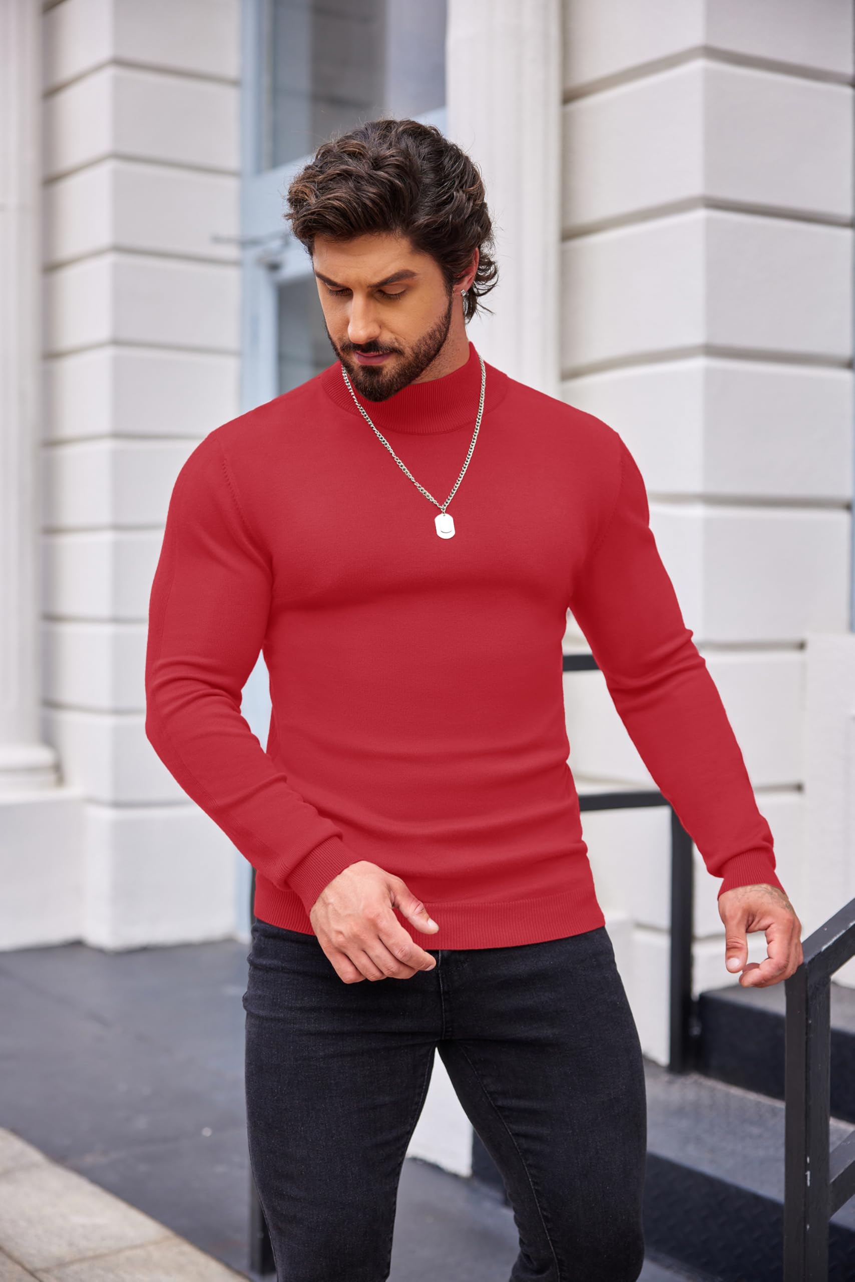 Mock Turtleneck Slim Fit Pullover Sweater Casual Basic Knitted Thermal Sweaters