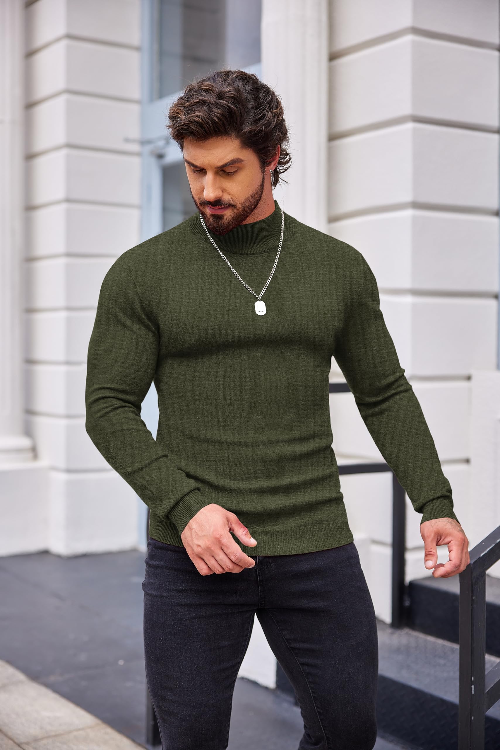 Mock Turtleneck Slim Fit Pullover Sweater Casual Basic Knitted Thermal Sweaters