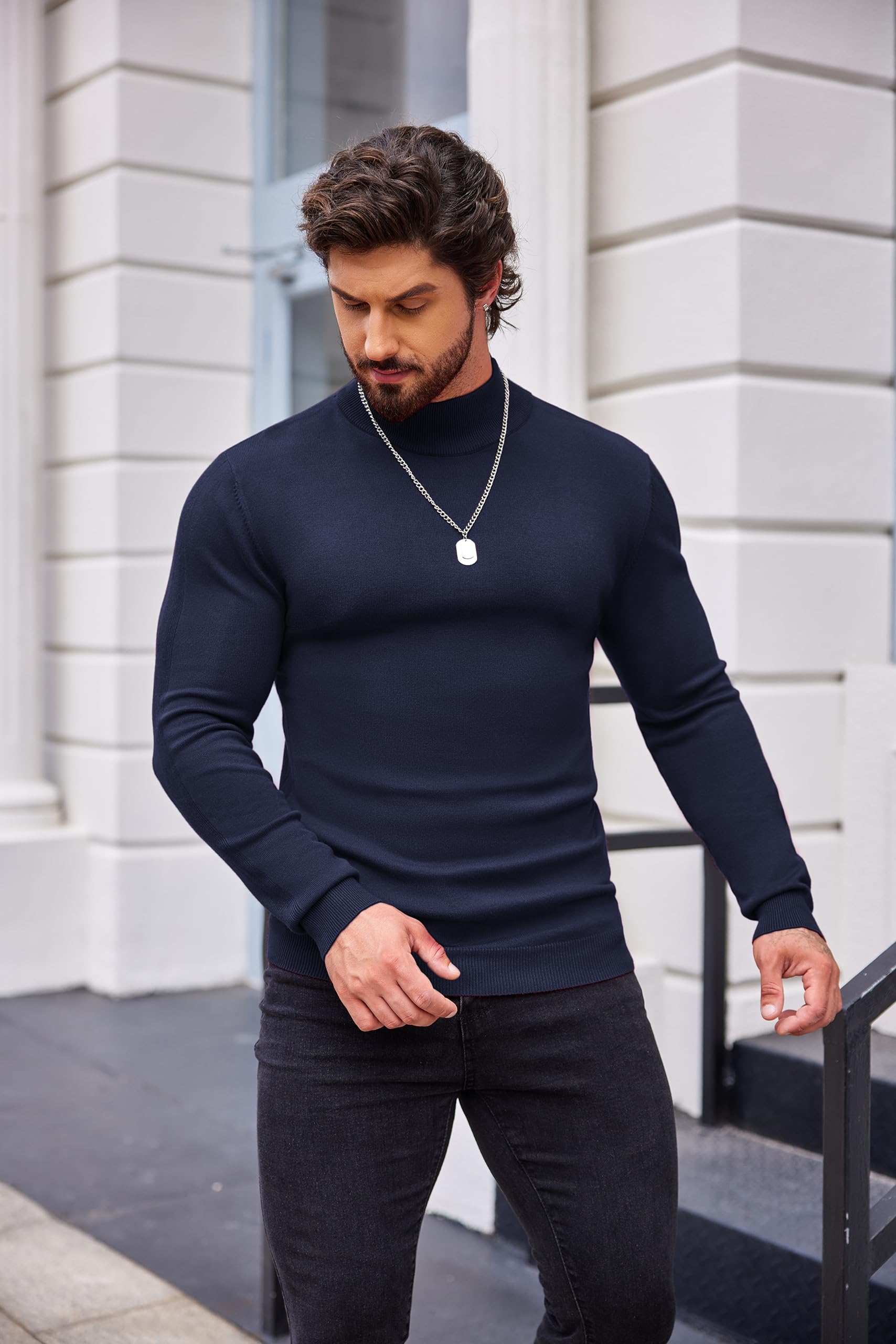 Mock Turtleneck Slim Fit Pullover Sweater Casual Basic Knitted Thermal Sweaters