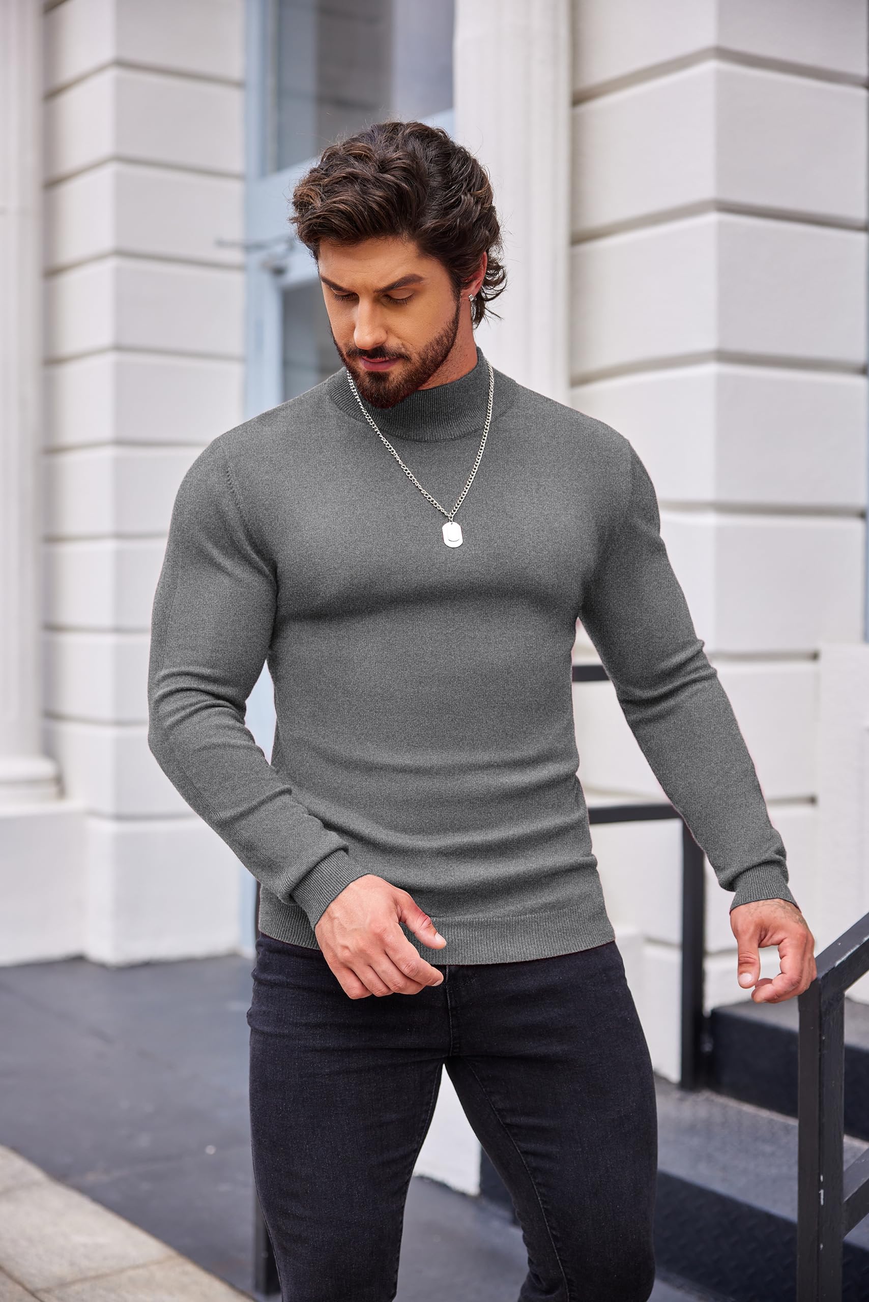 Mock Turtleneck Slim Fit Pullover Sweater Casual Basic Knitted Thermal Sweaters