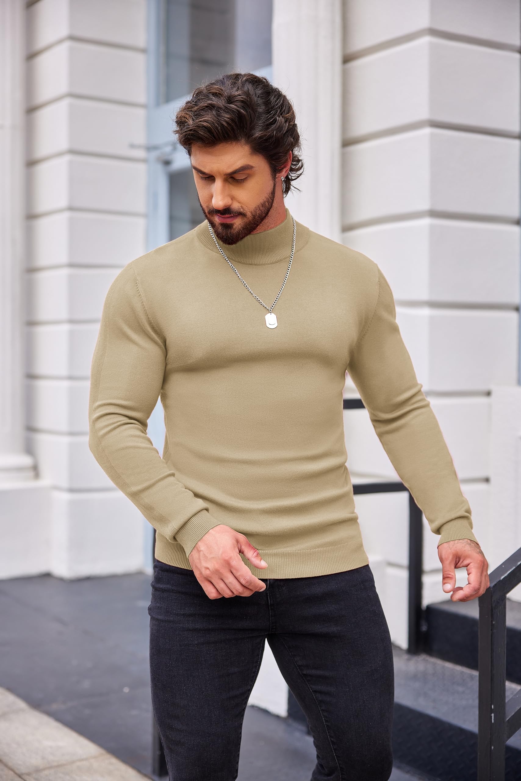 Mock Turtleneck Slim Fit Pullover Sweater Casual Basic Knitted Thermal Sweaters