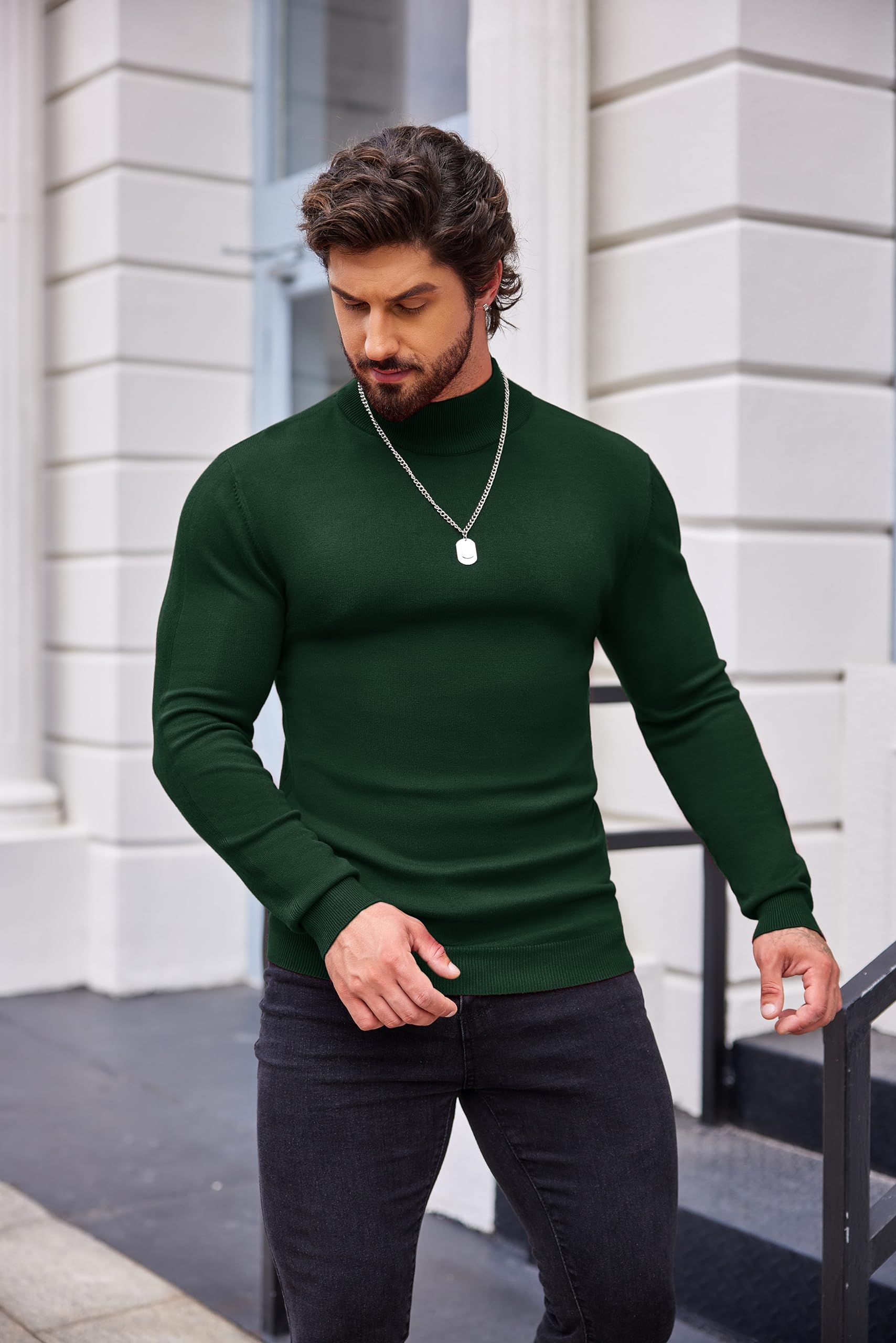 Mock Turtleneck Slim Fit Pullover Sweater Casual Basic Knitted Thermal Sweaters