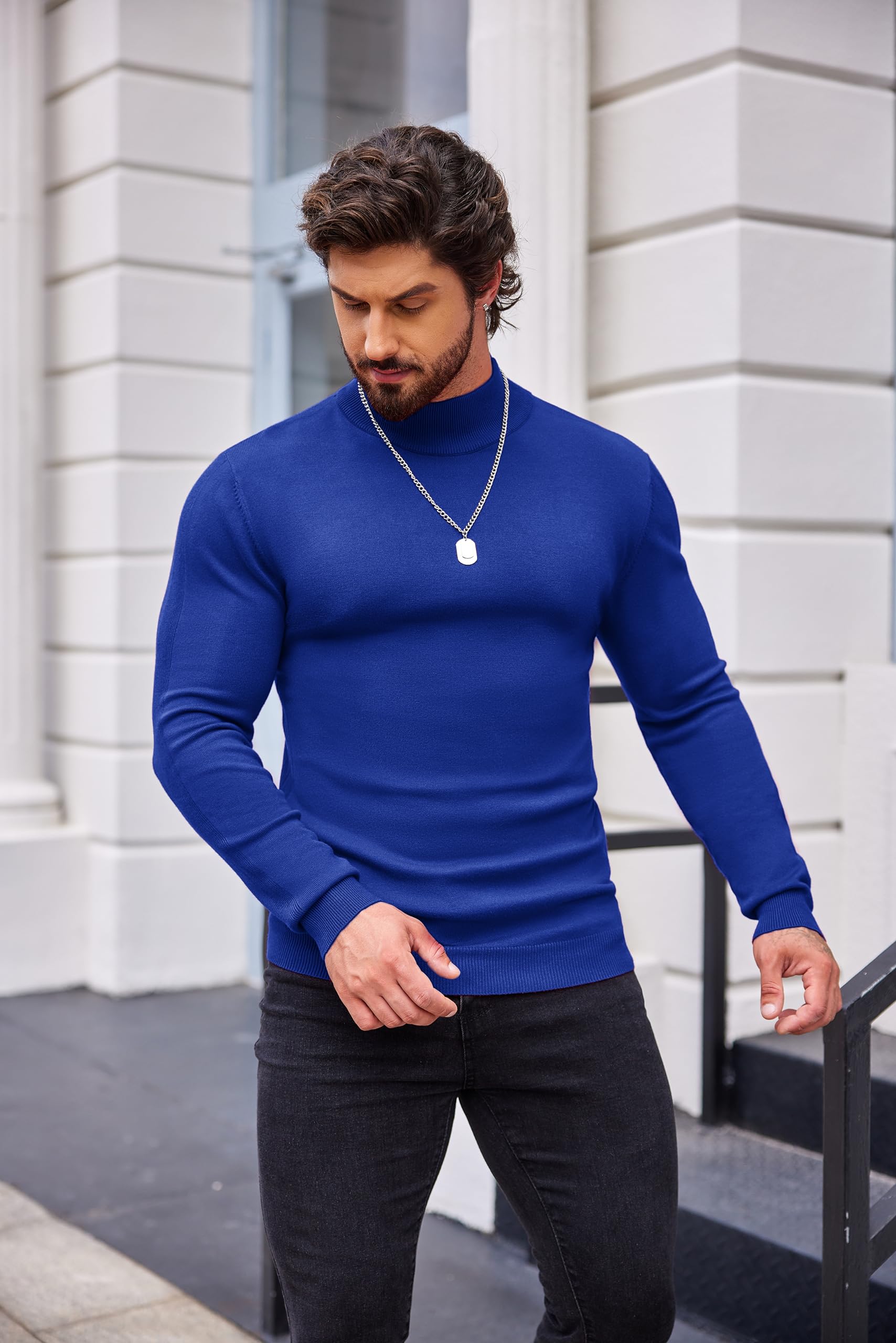 Mock Turtleneck Slim Fit Pullover Sweater Casual Basic Knitted Thermal Sweaters
