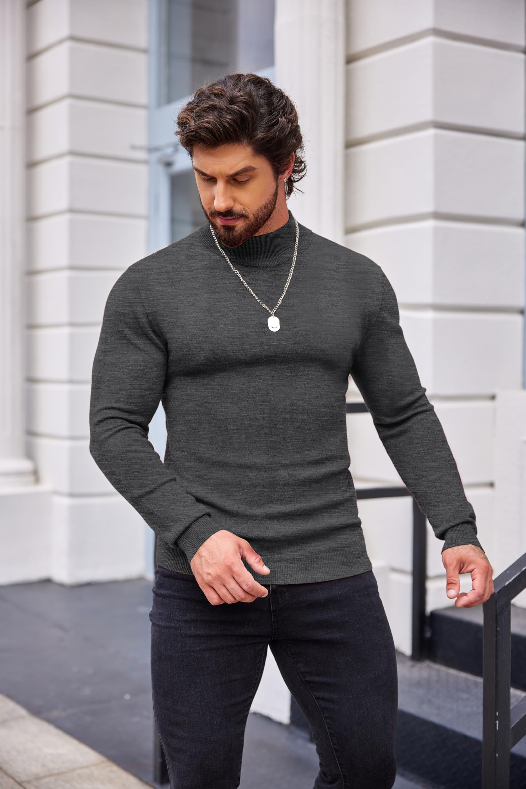 Mock Turtleneck Slim Fit Pullover Sweater Casual Basic Knitted Thermal Sweaters