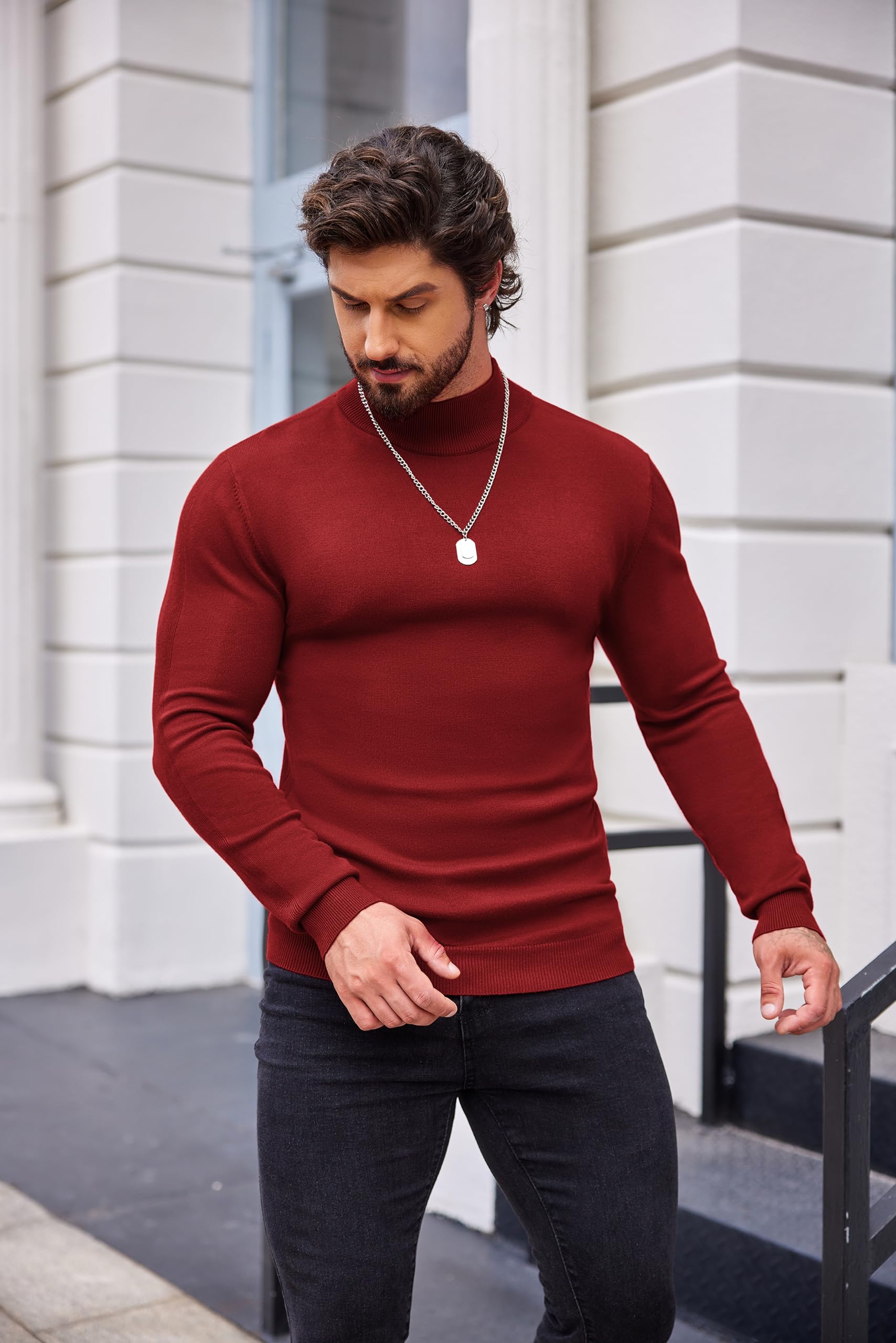 Mock Turtleneck Slim Fit Pullover Sweater Casual Basic Knitted Thermal Sweaters