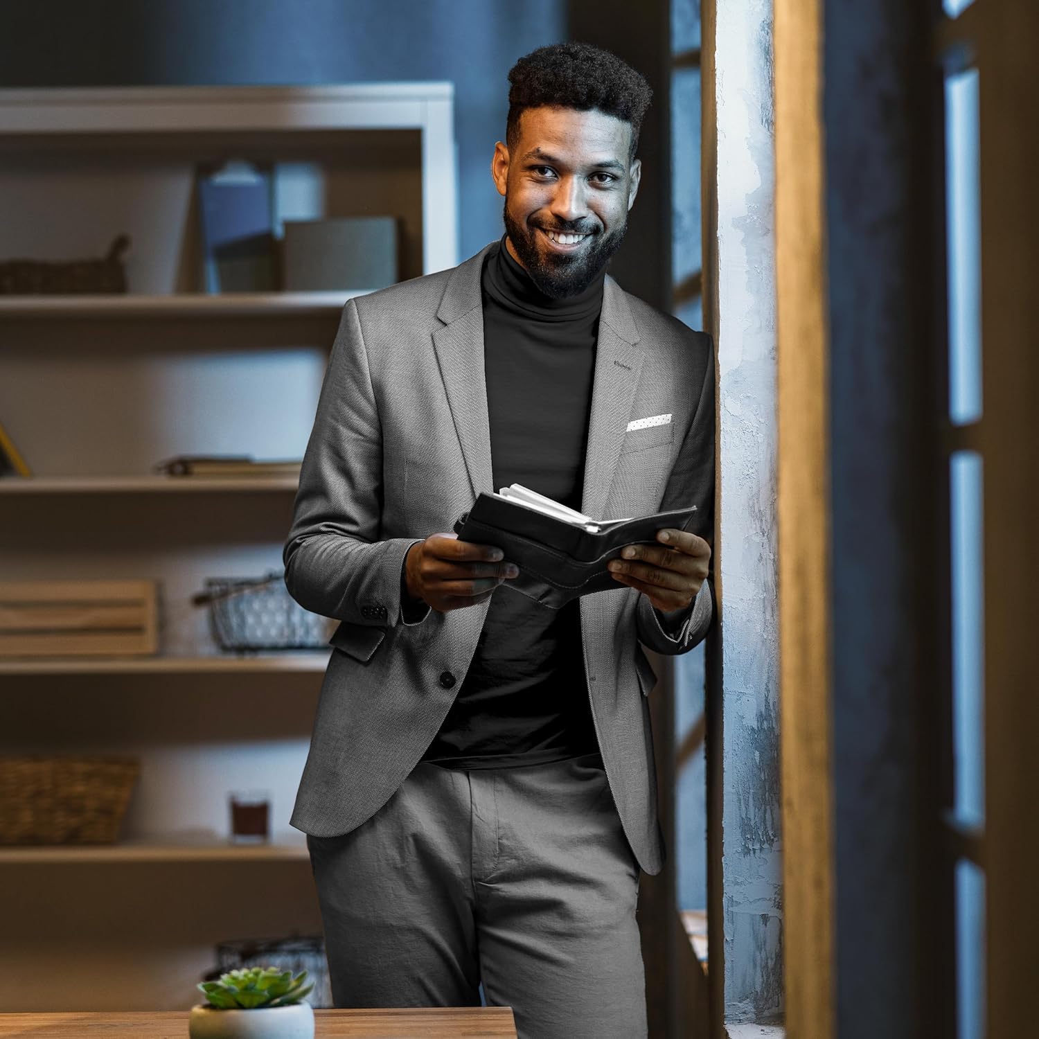 Hi Neck Cotton Blend Interlock Long Sleeves T-Shirt